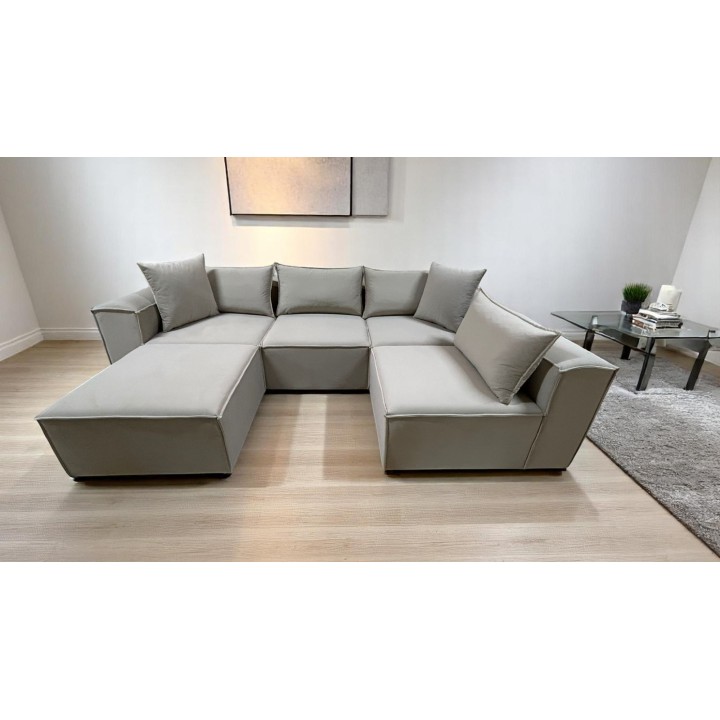 Canapé Modulable 4 Places + Pouf | Tissu Anti-Taches | Modulo
