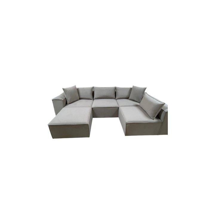 Canapé Modulable 4 Places + Pouf | Tissu Anti-Taches | Modulo