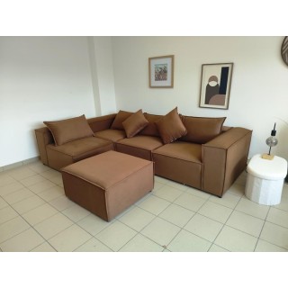 Canapé Modulable 4 Places + Pouf | Tissu Anti-Taches | Modulo