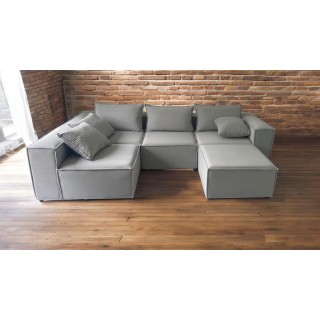 Canapé Modulable 4 Places + Pouf | Tissu Anti-Taches | Modulo