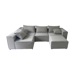 Canapé Modulable 4 Places + Pouf | Tissu Anti-Taches | Modulo