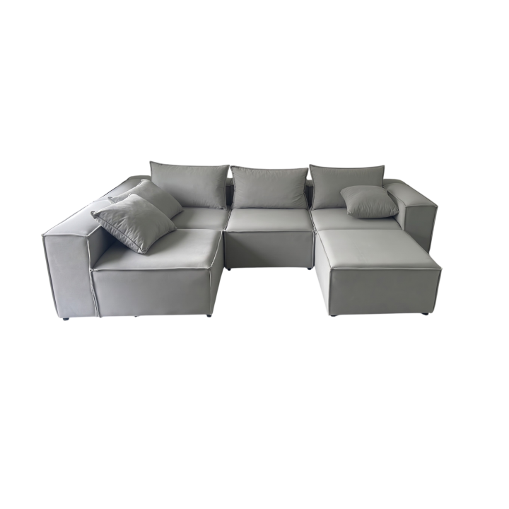 Canapé Modulable 4 Places + Pouf | Tissu Anti-Taches | Modulo