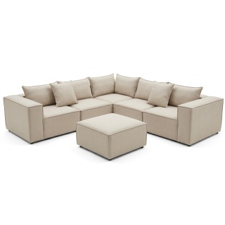 Canapé Modulable 4 Places + Pouf | Tissu Anti-Taches | Modulo