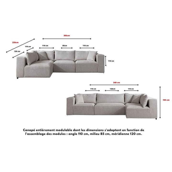 Canapé Modulable Azra Tissu Chenille