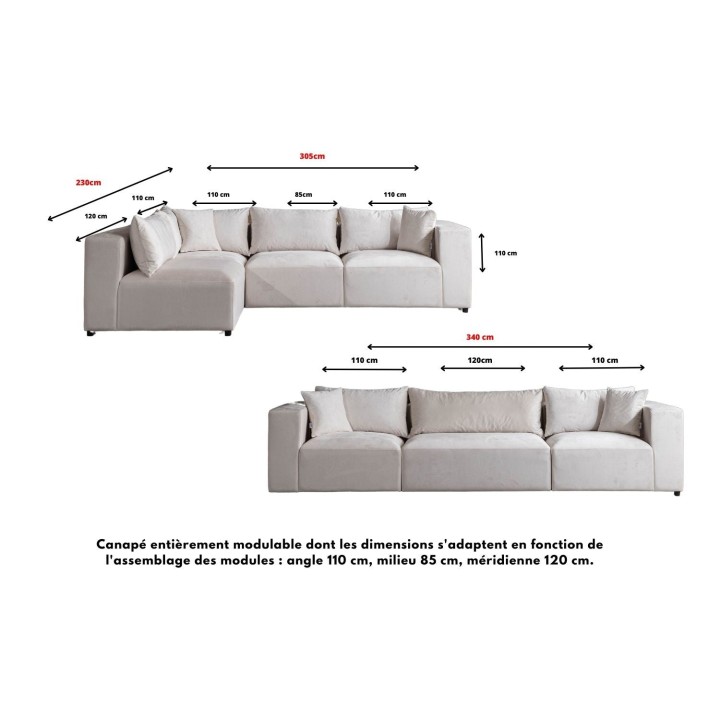 Canapé Modulable Azra Velour blanc