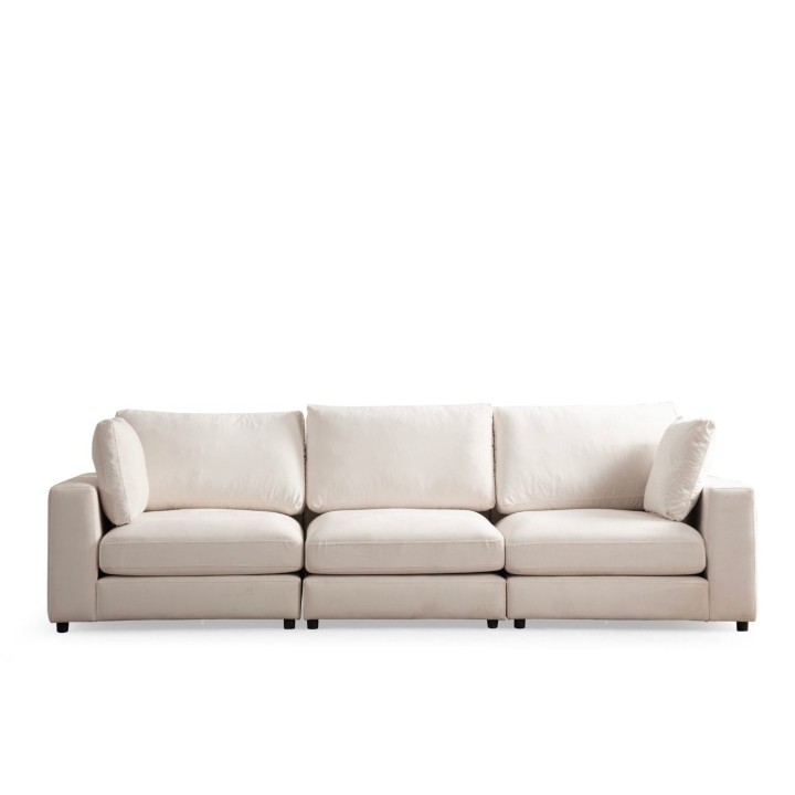 Canapé Julia Modulable Velours Blanc 3+1 Pouf