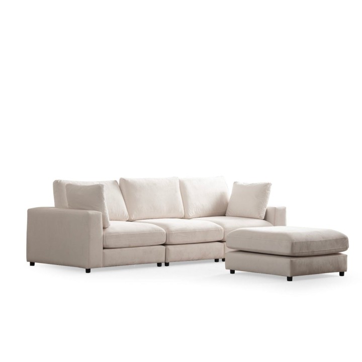 Canapé Julia Modulable Velours Blanc 3+1 Pouf