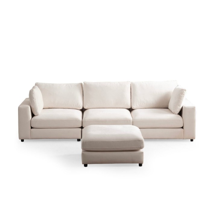 Canapé Julia Modulable Velours Blanc 3+1 Pouf
