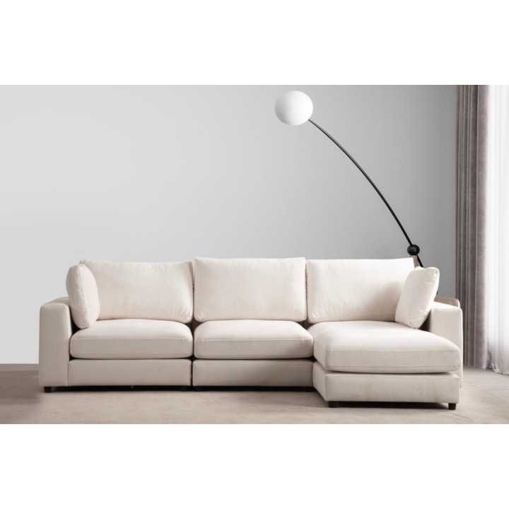 Canapé Julia Modulable Velours Blanc 3+1 Pouf