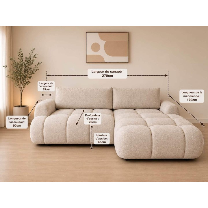 Canapé d'angle Convertible Léo Marbella Beige