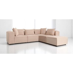 Canapé Modulable 4 Places + Pouf | Tissu Anti-Taches | Modulo