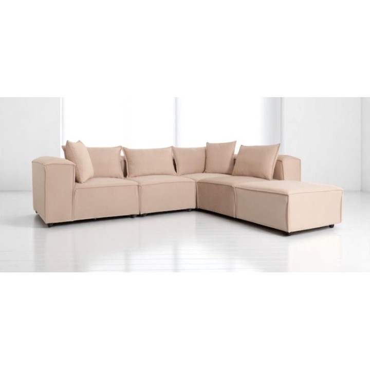 Canapé Modulable 4 Places + Pouf | Tissu Anti-Taches | Modulo
