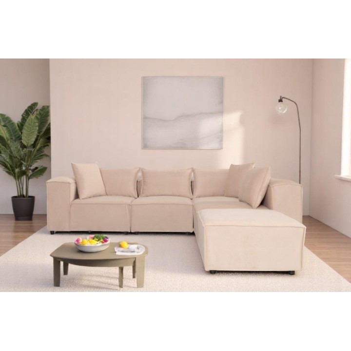 Canapé Modulable 4 Places + Pouf | Tissu Anti-Taches | Modulo