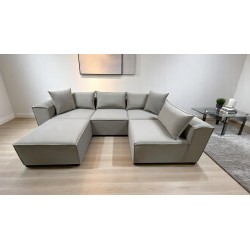 Canapé Modulable 4 Places + Pouf | Tissu Anti-Taches | Modulo