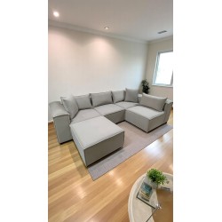 Canapé Modulable 4 Places + Pouf | Tissu Anti-Taches | Modulo