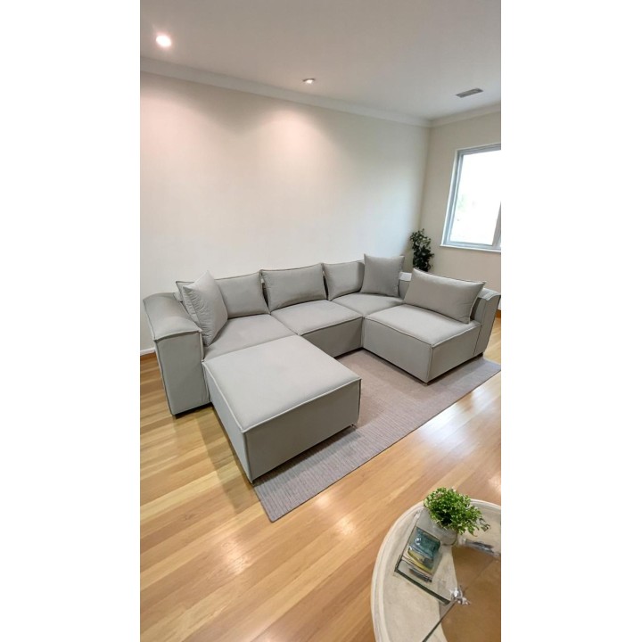 Canapé Modulable 4 Places + Pouf | Tissu Anti-Taches | Modulo