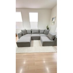 Canapé Modulable 4 Places + Pouf | Tissu Anti-Taches | Modulo