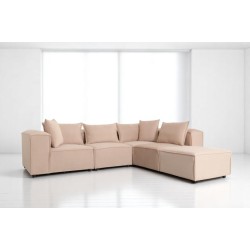 Canapé Modulable 4 Places + Pouf | Tissu Anti-Taches | Modulo