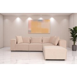 Canapé Modulable 4 Places + Pouf | Tissu Anti-Taches | Modulo