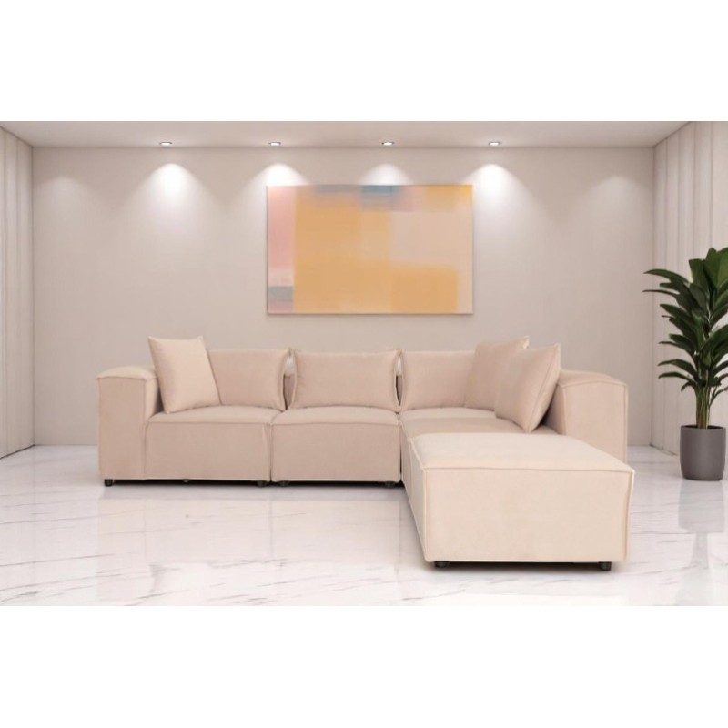 Canapé Modulable 4 Places + Pouf | Tissu Anti-Taches | Modulo