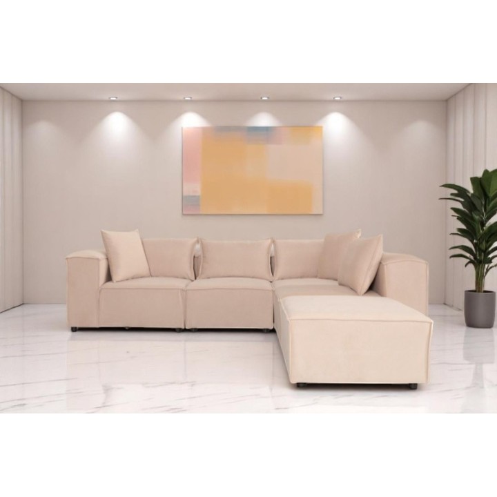 Canapé Modulable 4 Places + Pouf | Tissu Anti-Taches | Modulo