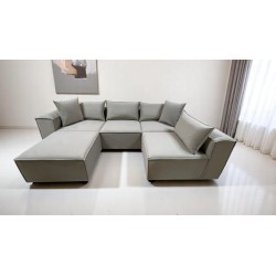 Canapé Modulable 4 Places + Pouf | Tissu Anti-Taches | Modulo