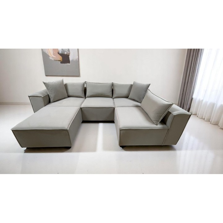 Canapé Modulable 4 Places + Pouf | Tissu Anti-Taches | Modulo