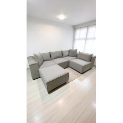 Canapé Modulable 4 Places + Pouf | Tissu Anti-Taches | Modulo
