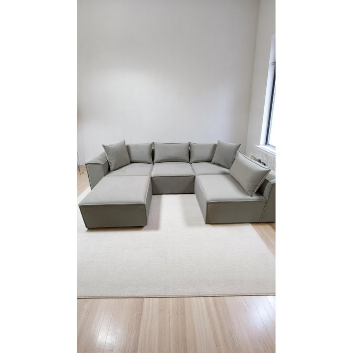 Canapé Modulable 4 Places + Pouf | Tissu Anti-Taches | Modulo