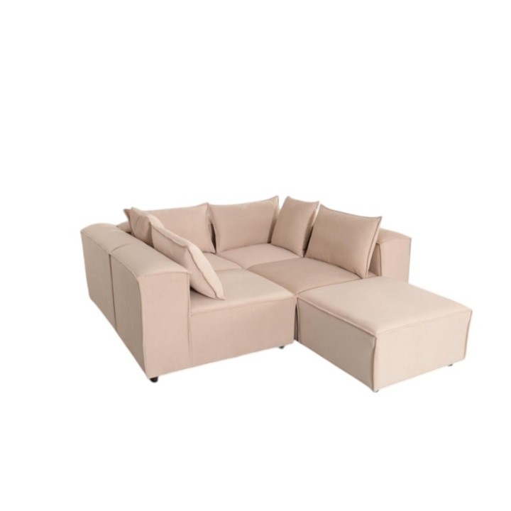 Canapé Modulable 4 Places + Pouf | Tissu Anti-Taches | Modulo
