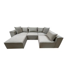 Canapé Modulable 4 Places + Pouf | Tissu Anti-Taches | Modulo