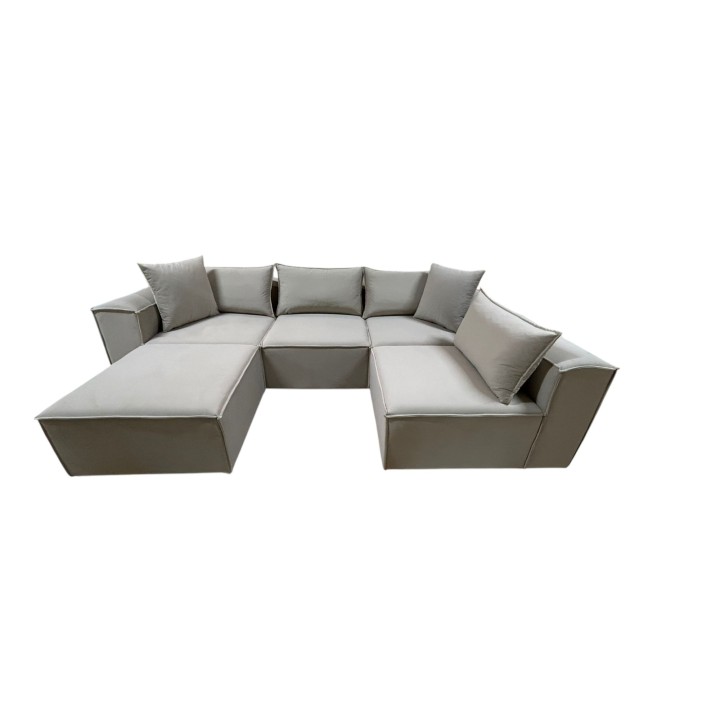 Canapé Modulable 4 Places + Pouf | Tissu Anti-Taches | Modulo