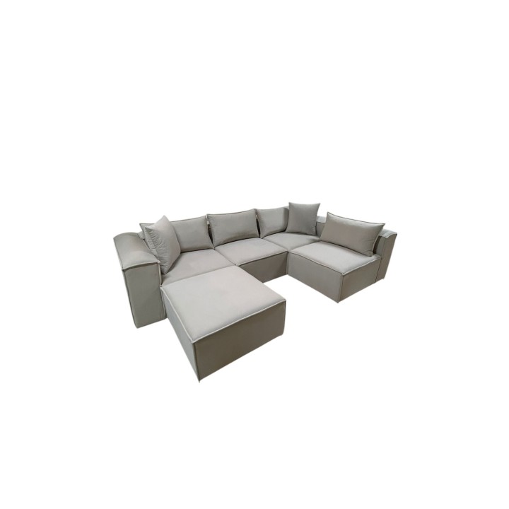 Canapé Modulable 4 Places + Pouf | Tissu Anti-Taches | Modulo
