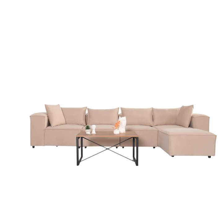 Canapé Modulable 4 Places + Pouf | Tissu Anti-Taches | Modulo