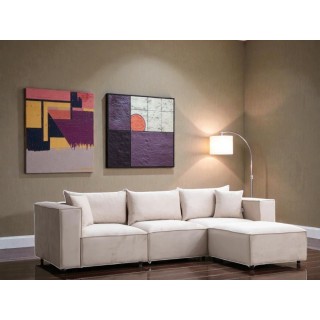 Canapé Modulable 3 Places + Pouf | Tissu Anti-Taches | Modulo