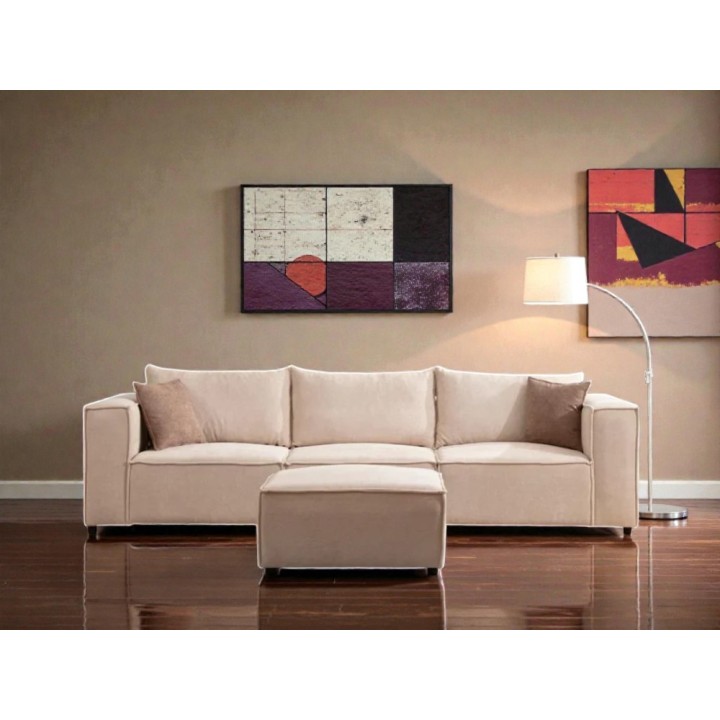 Canapé Modulable 3 Places + Pouf | Tissu Anti-Taches | Modulo