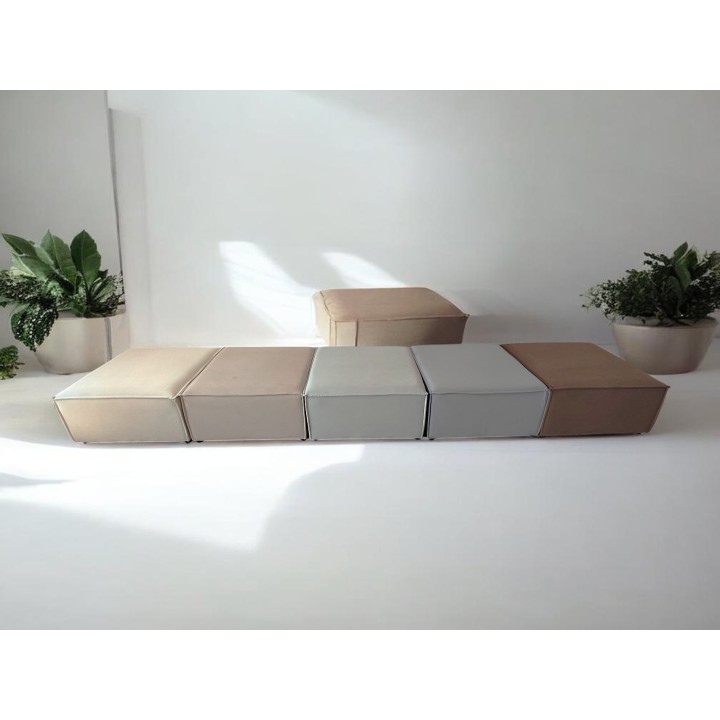 Canapé Modulable 4 Places + Pouf | Tissu Anti-Taches | Modulo