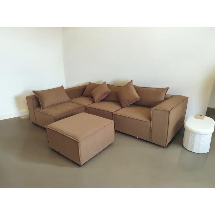 Canapé Modulable 4 Places + Pouf | Tissu Anti-Taches | Modulo