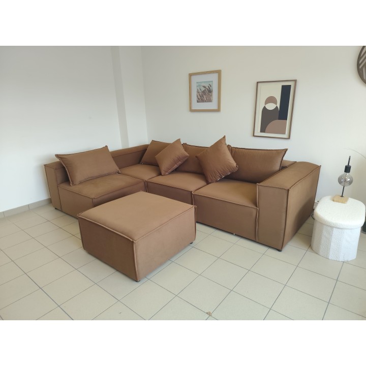 Canapé Modulable 4 Places + Pouf | Tissu Anti-Taches | Modulo